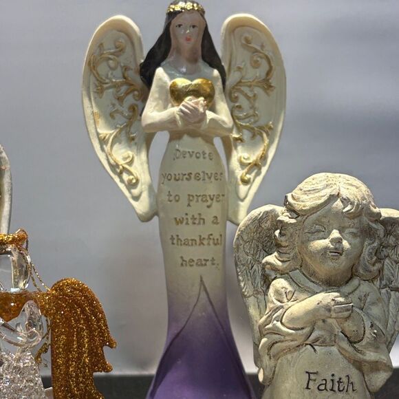 Set of Angel Figurines with Gold and Purple Accents - Picture 5 of 11